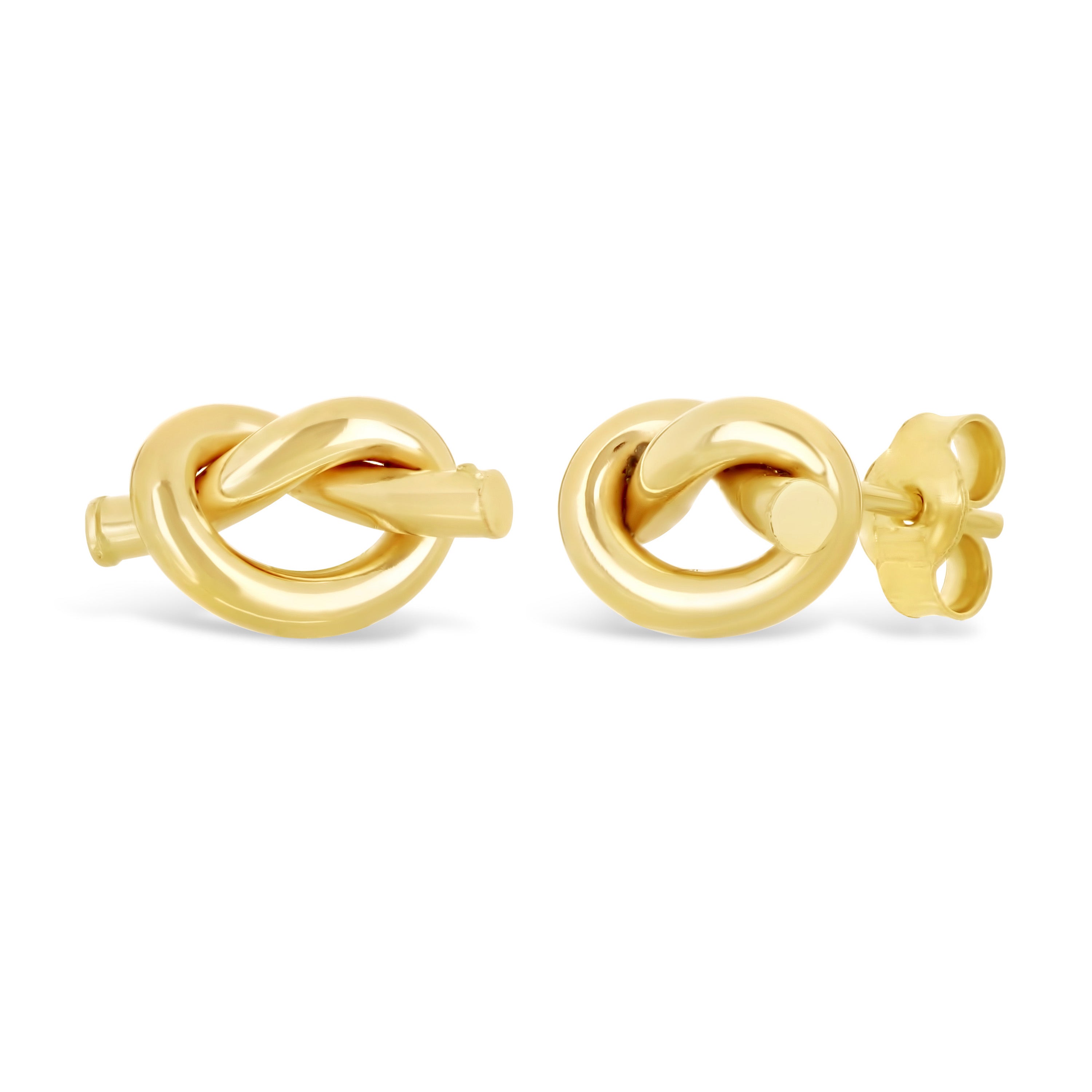 Italian 14k Yellow Gold Shiny Pretzel Love Knot Tubular Stud Earrings - Yellow,Medium