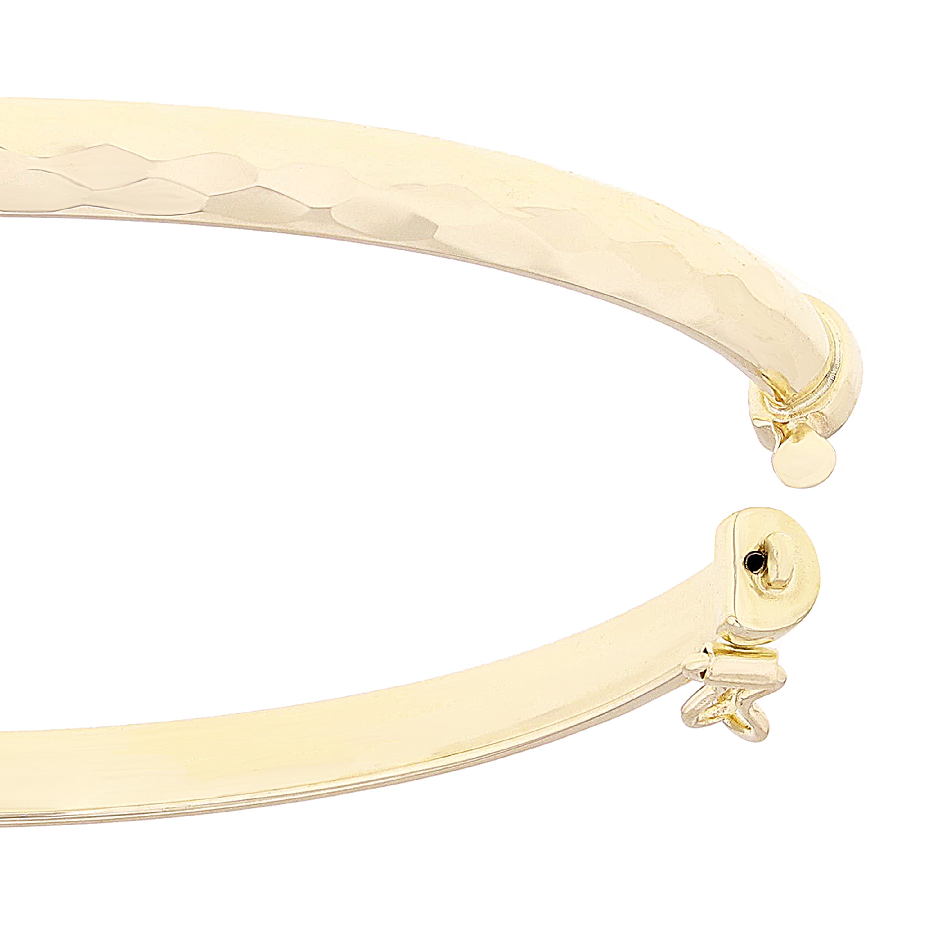 Italian 14k Yellow Gold Polish Faceted Design Hollow Oval Bangle Bracelet 7" 4mm