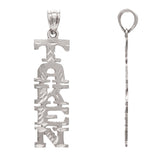 14k White Gold Diamond Cut TAKEN Pendant Word Charm 1.5" 2 grams - White