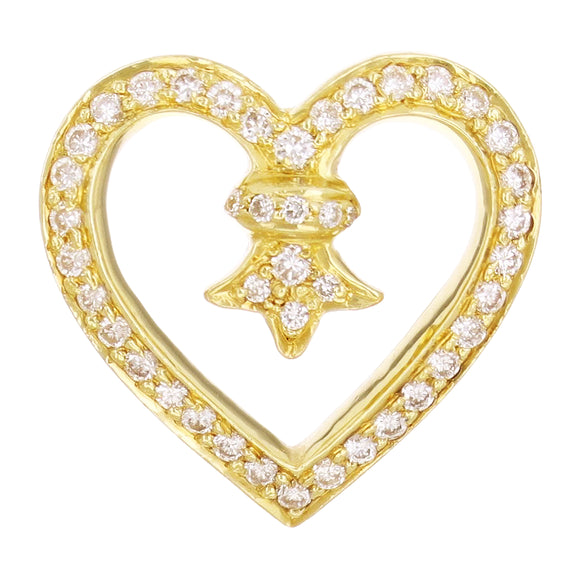 18k Yellow Gold Open Heart Diamond Charm Pendant 16.7mm x 17.5mm 3.6 grams