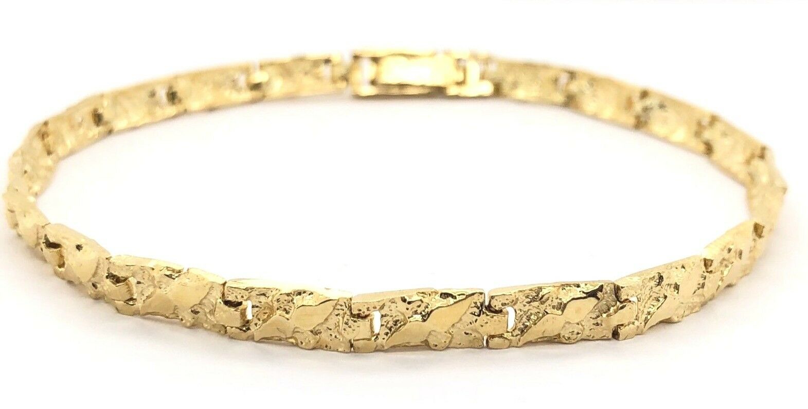 Men's 14k Yellow Gold Solid Chunky Nugget Bracelet 7"- 7.5" 4.75mm 9.5 grams - 7.5"