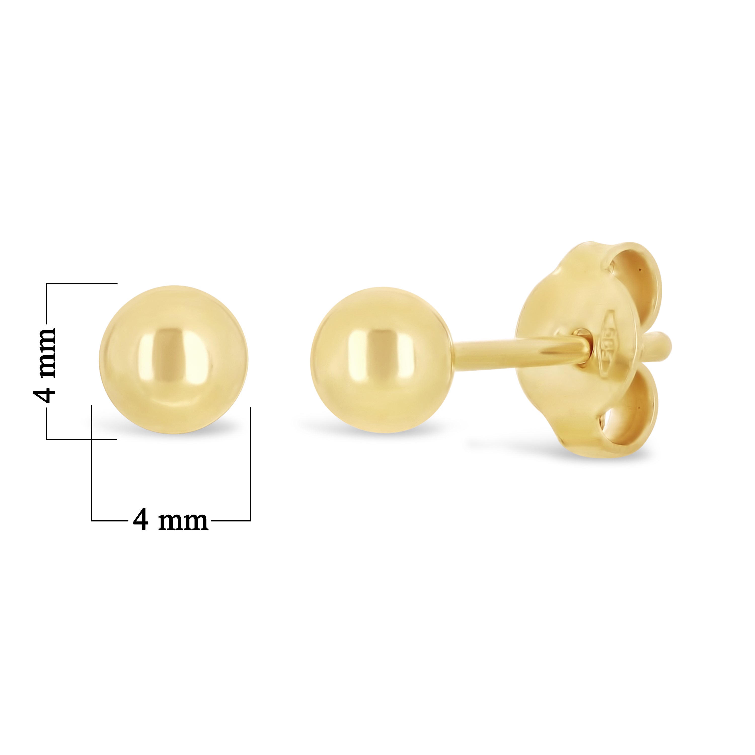Italian 14k Yellow Gold High Polished Round Bead Ball Stud Earrings 4mm - 4 mm