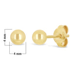 Italian 14k Yellow Gold High Polished Round Bead Ball Stud Earrings 4mm - 4 mm