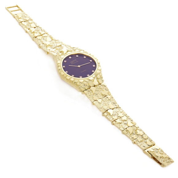 14k Yellow Gold Nugget Link Band Geneve with Diamonds Wrist Watch 7