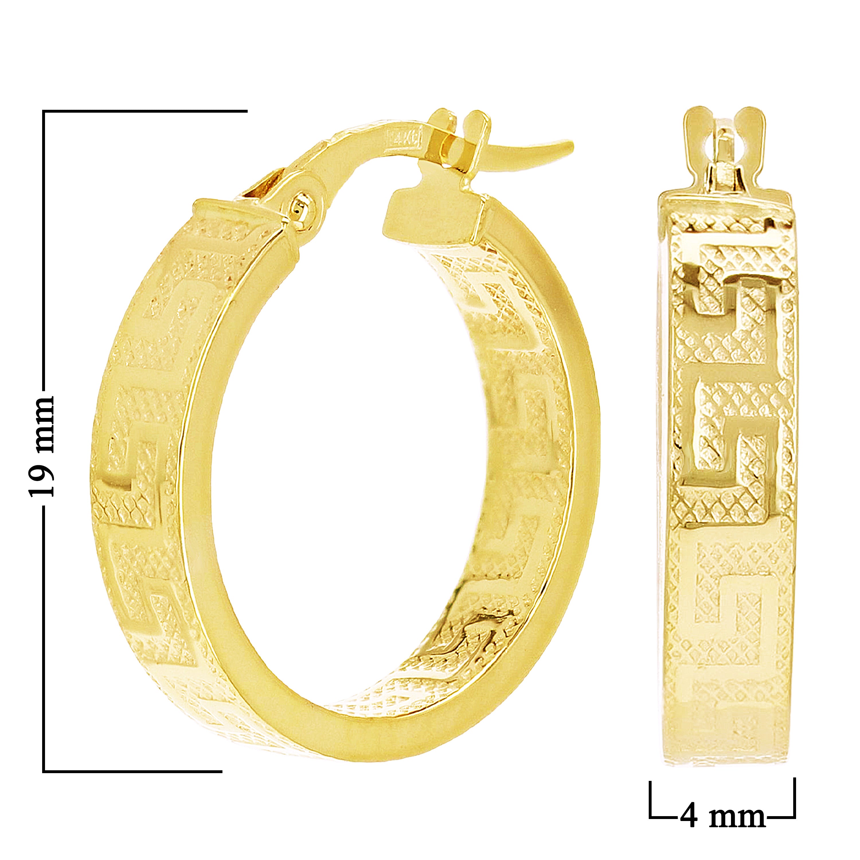 Italian 14k Yellow Gold Hollow Greek Key Hollow Hoop Earrings 19mmx4mm 1.9 grams