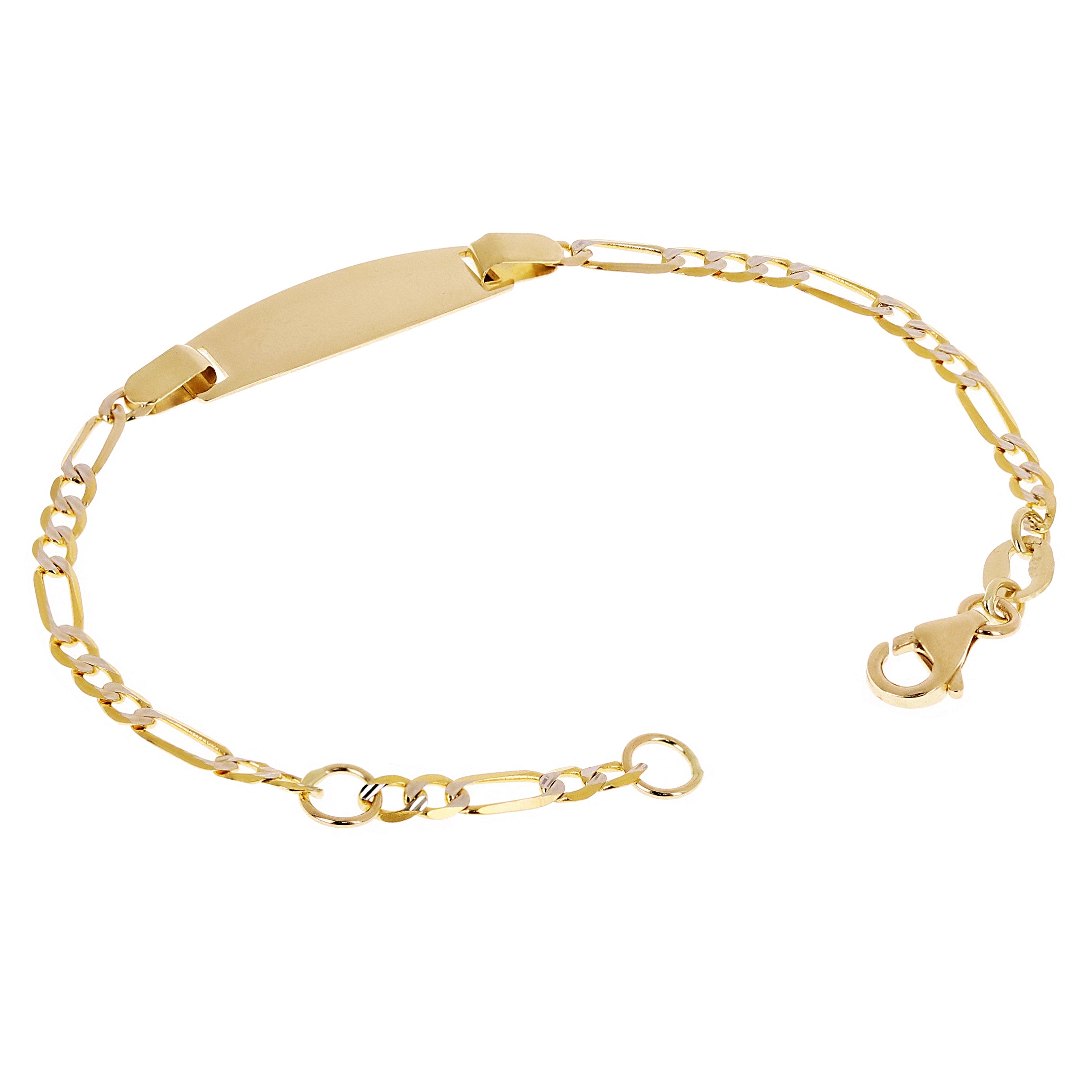 Italian 14k Two Tone Gold Engravable Baby Kids ID Figaro Bracelet 5.5" 2 grams