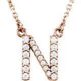 14k Rose Gold Diamond Initial Letter N Alphabet Rolo Pendant Necklace 18" - Letter N,Rose