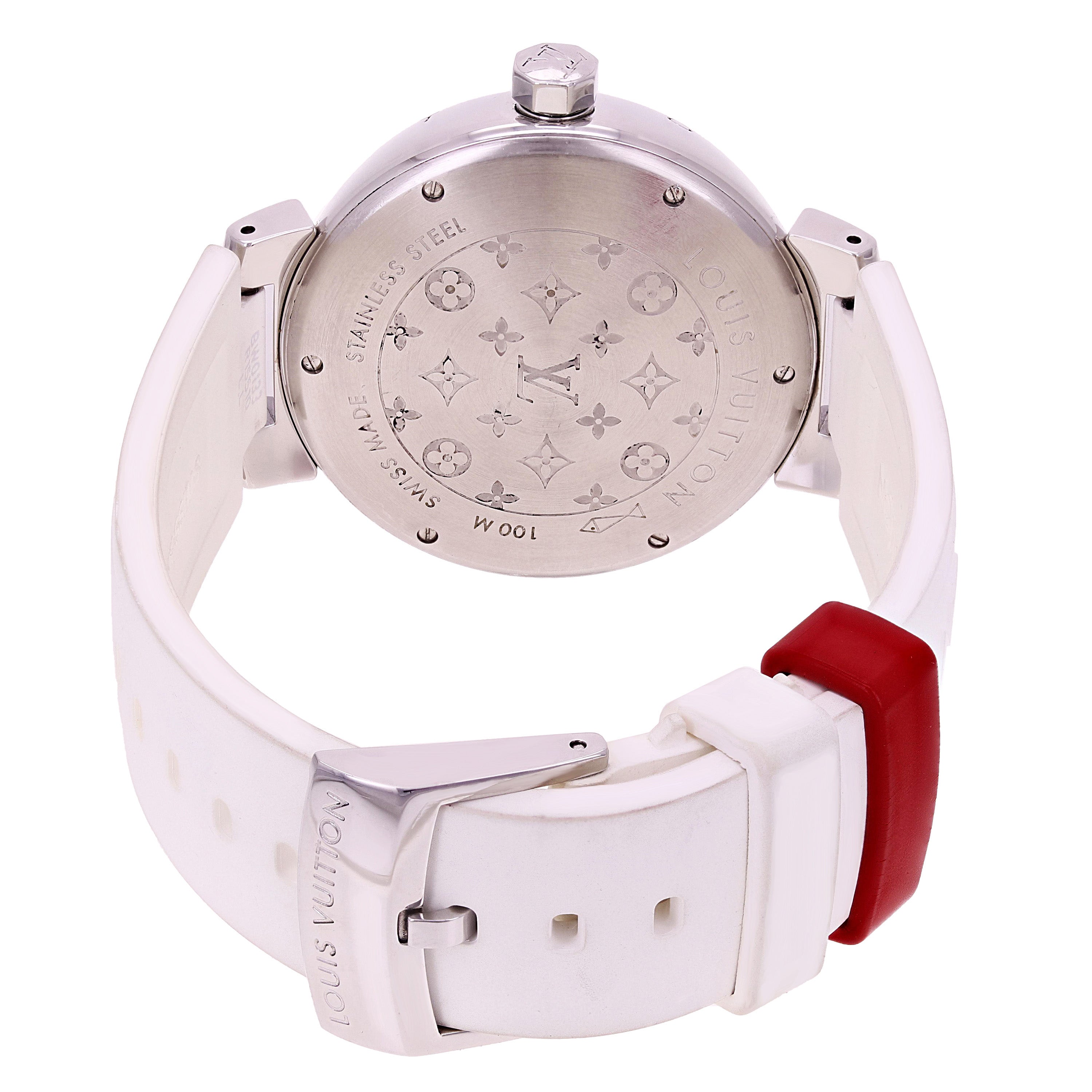 Louis Vuitton Men's Tambour Quartz White Rubber Strap