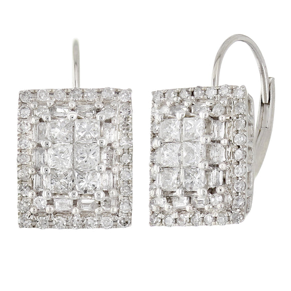 14k White Gold 1.05ctw Diamond Rectangle Earrings