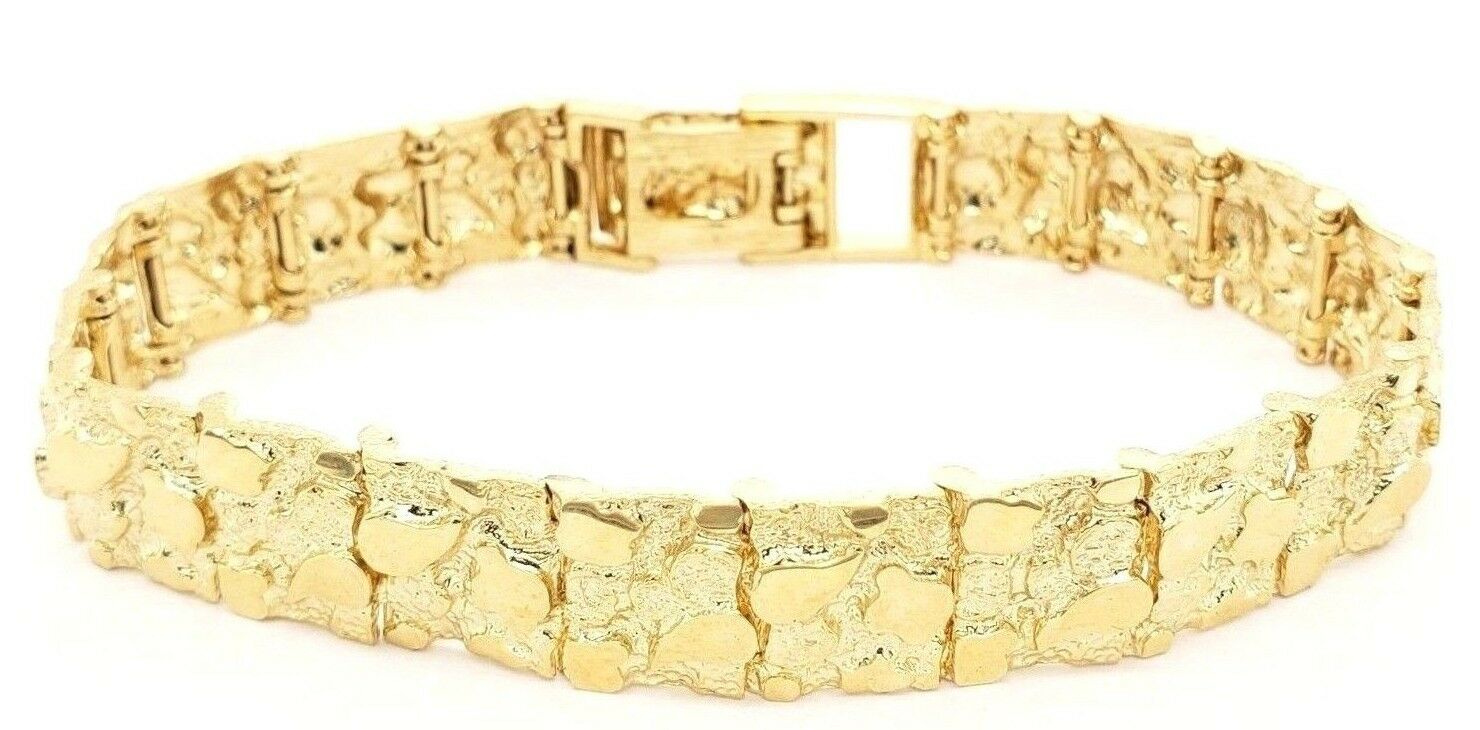 14k Yellow Gold Nugget Bracelet Adjustable 8.5- 9" 12mm 37 grams