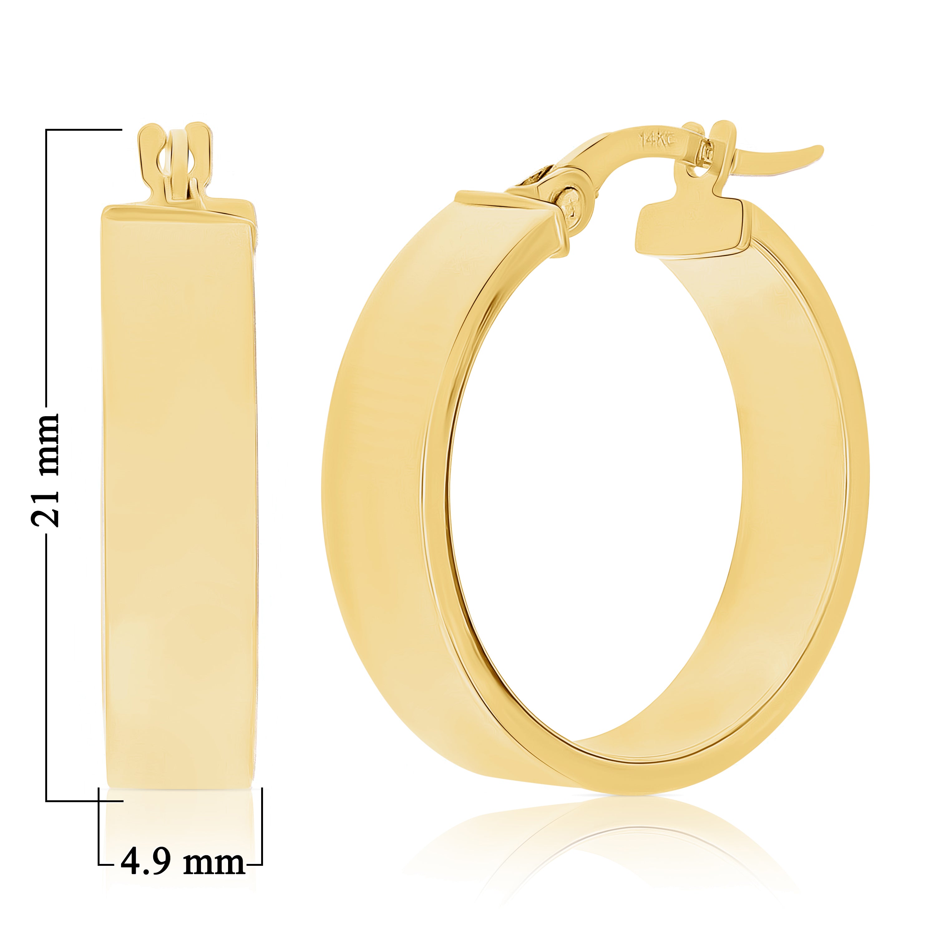 Italian 14k Yellow Gold Small Flat Tube Hollow Hoop Earrings