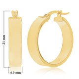 Italian 14k Yellow Gold Small Flat Tube Hollow Hoop Earrings