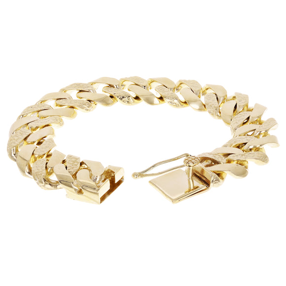 10K Yellow Gold Nugget Curb Cuban Link Chain Bracelet 8.5