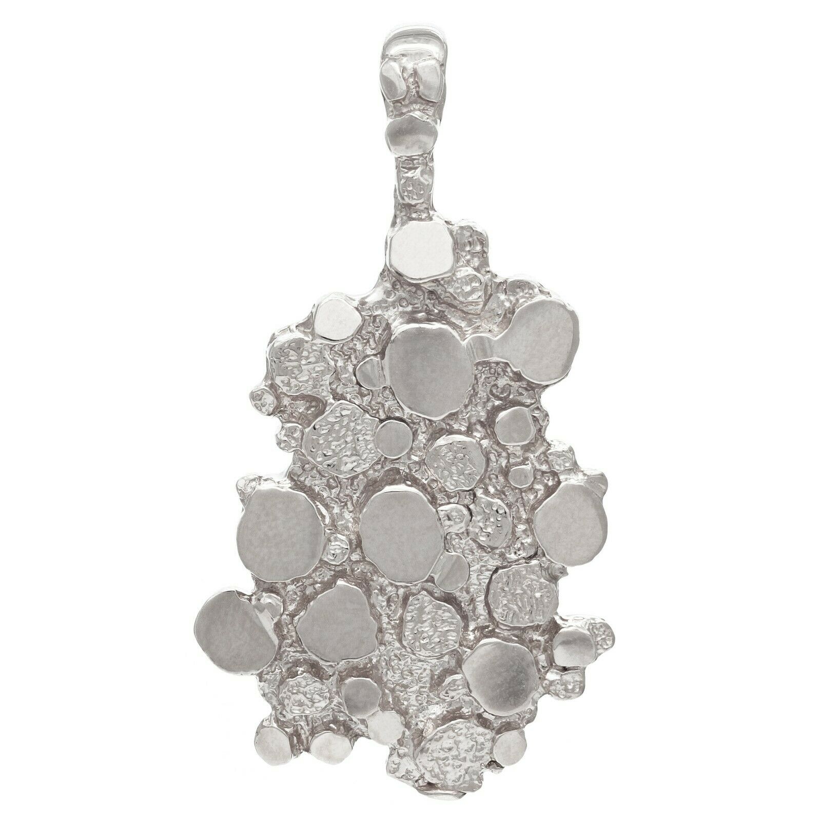 10k White Gold Solid Free Form Nugget Charm Pendant 1.75" 7.5 grams
