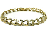14k Yellow Gold Half Plain & Nugget Heart Link Bracelet 7.5" 8.6mm 13.9 grams - Yellow,7.5"