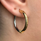 Italian 14k Yellow & White Gold Polished Medium Hollow Hoop Earrings 1.1"