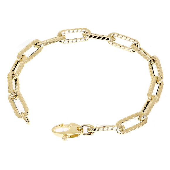 Italian 14k Yellow Gold Hollow Rope Paper Clip Link Bracelet 7.5