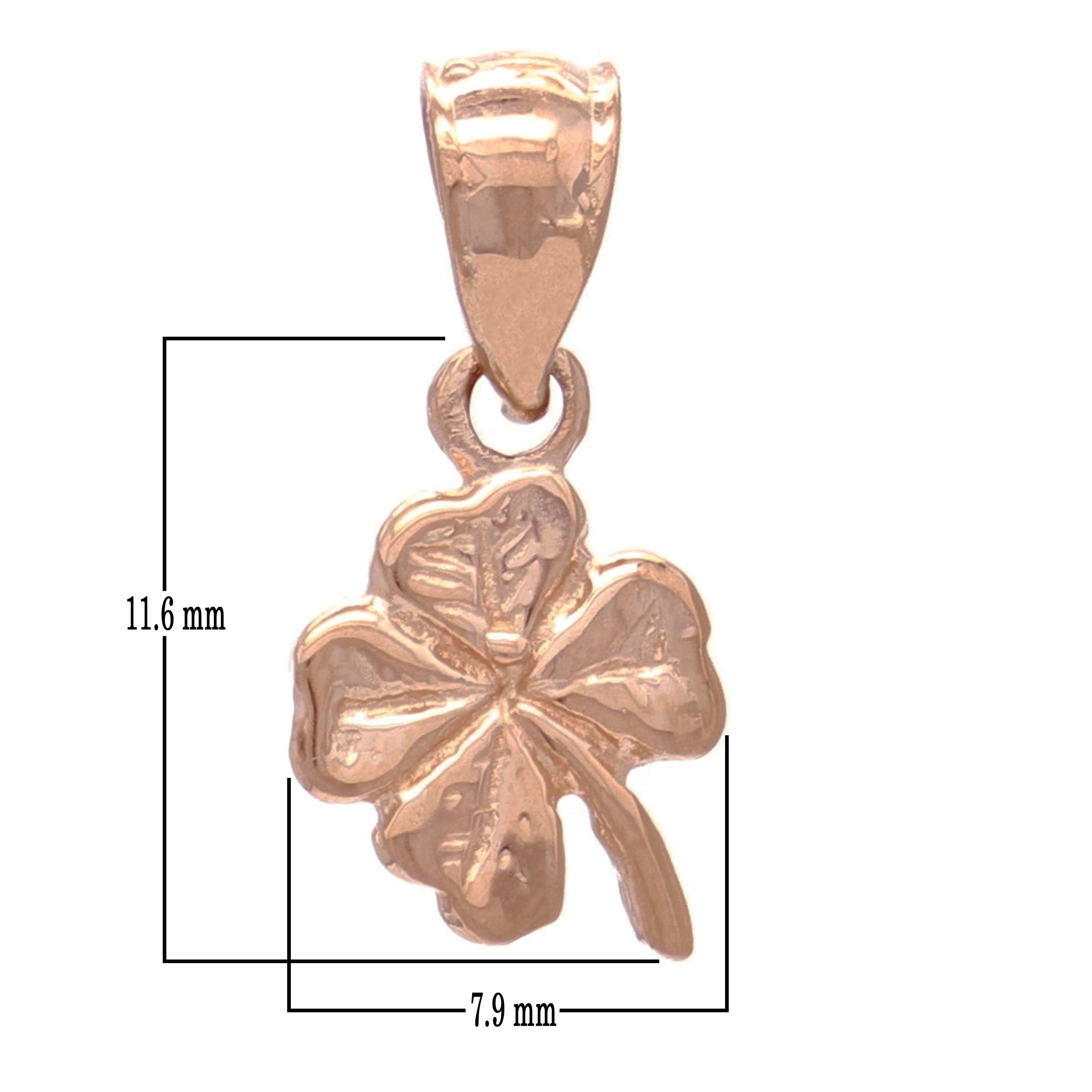 14k Rose Gold Solid Small Irish Lucky Four Leaf Clover Charm Pendant 0.7 gram - Rose