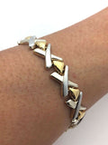 Italian 14k Two Tone Gold Hollow Hugs & Kisses XOXO Bracelet 7" 9.3mm 10.9 grams