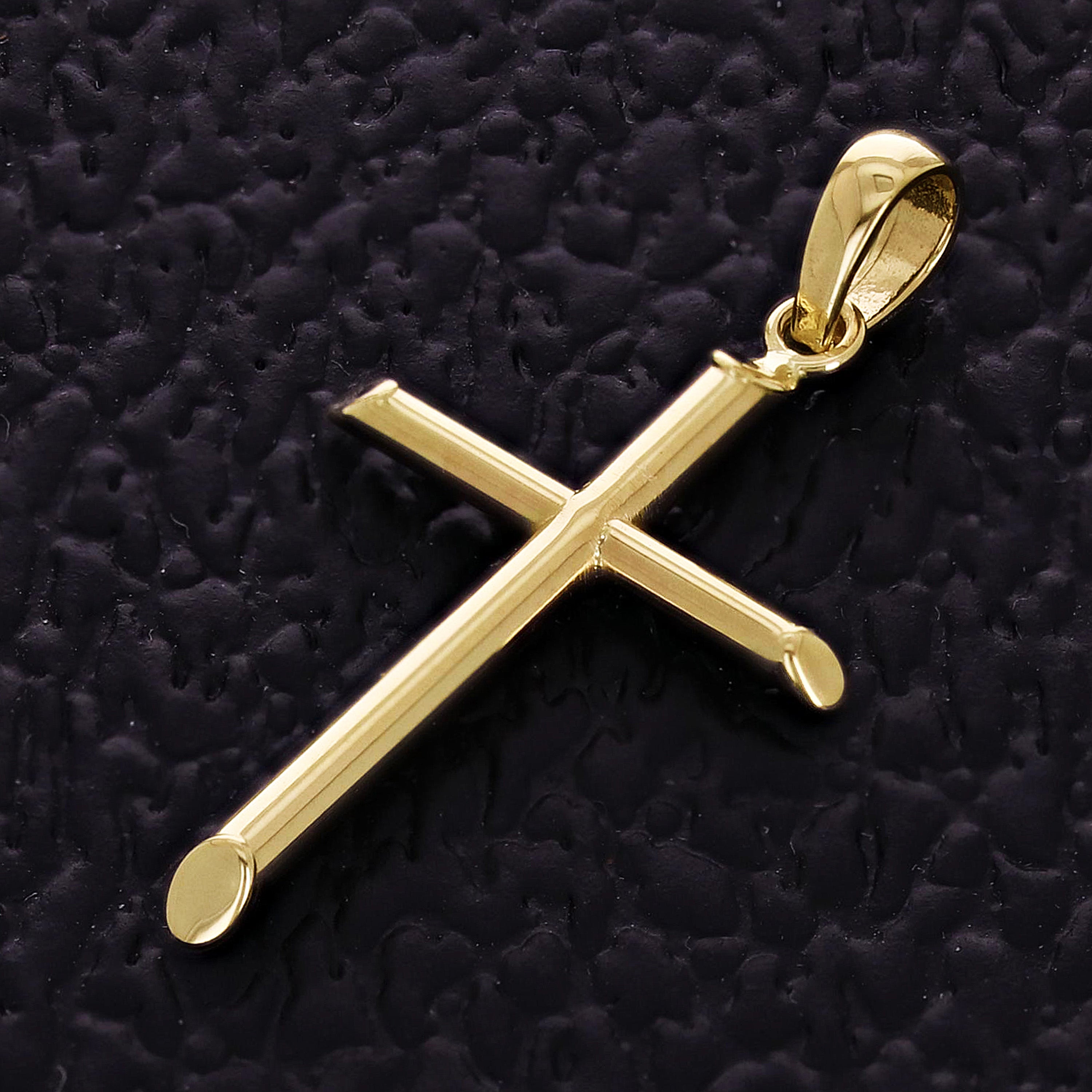 Italian 14k Yellow Gold Hollow High Polish Plain Cross Charm Pendant 1.3" 0.7g