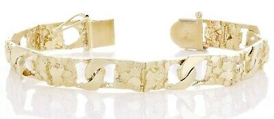 10k Yellow Gold Solid Cuban & Nugget Link Bracelet 8