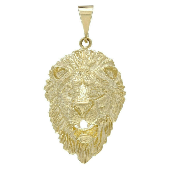 14k Yellow Gold Solid Diamond Cut Lion Head Charm Pendant 1.6