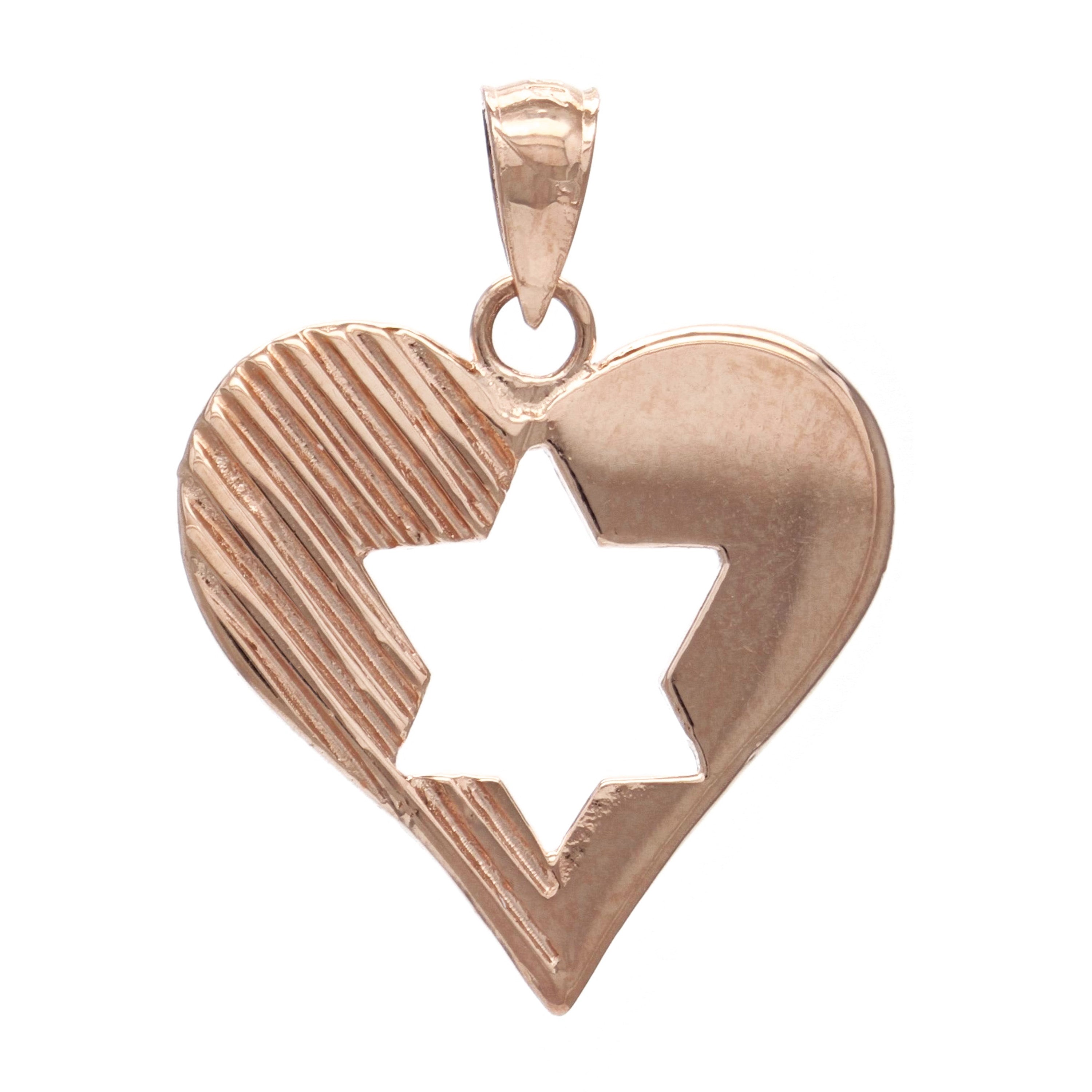 14k Rose Gold Jewish Star of David Heart Charm Pendant 2.5grams - Rose