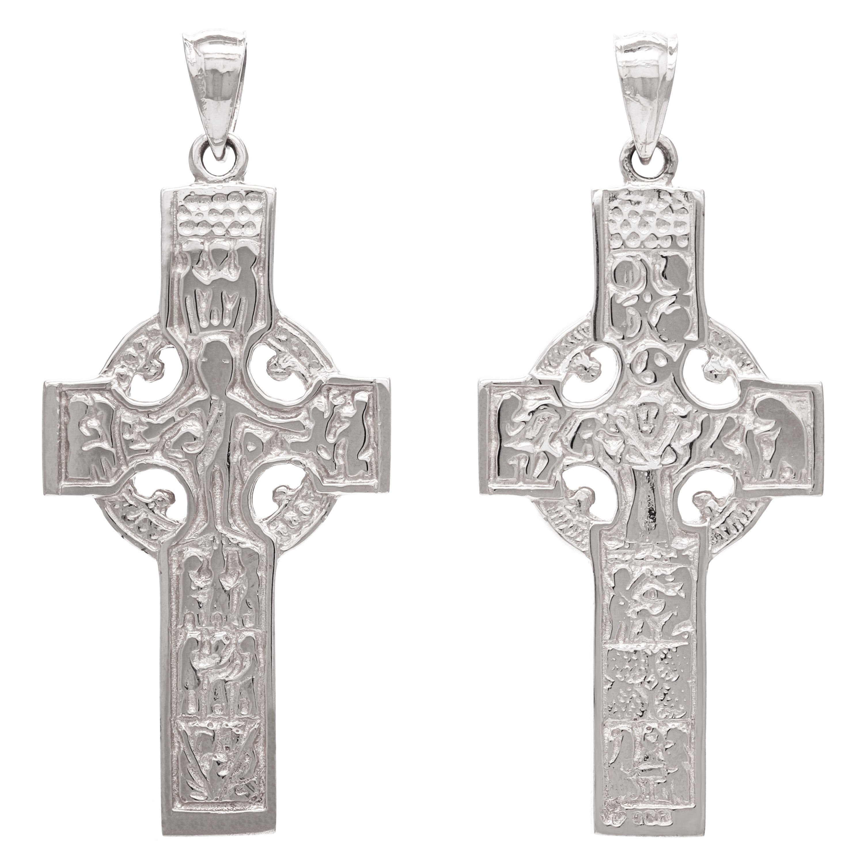 14k White Gold Reversible Double Sided Celtic Cross Religious Pendant 6.8 grams - White