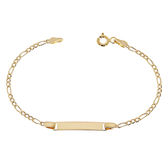 Italian 14k Yellow Gold Figaro Baby ID Bracelet Engravable 5.5