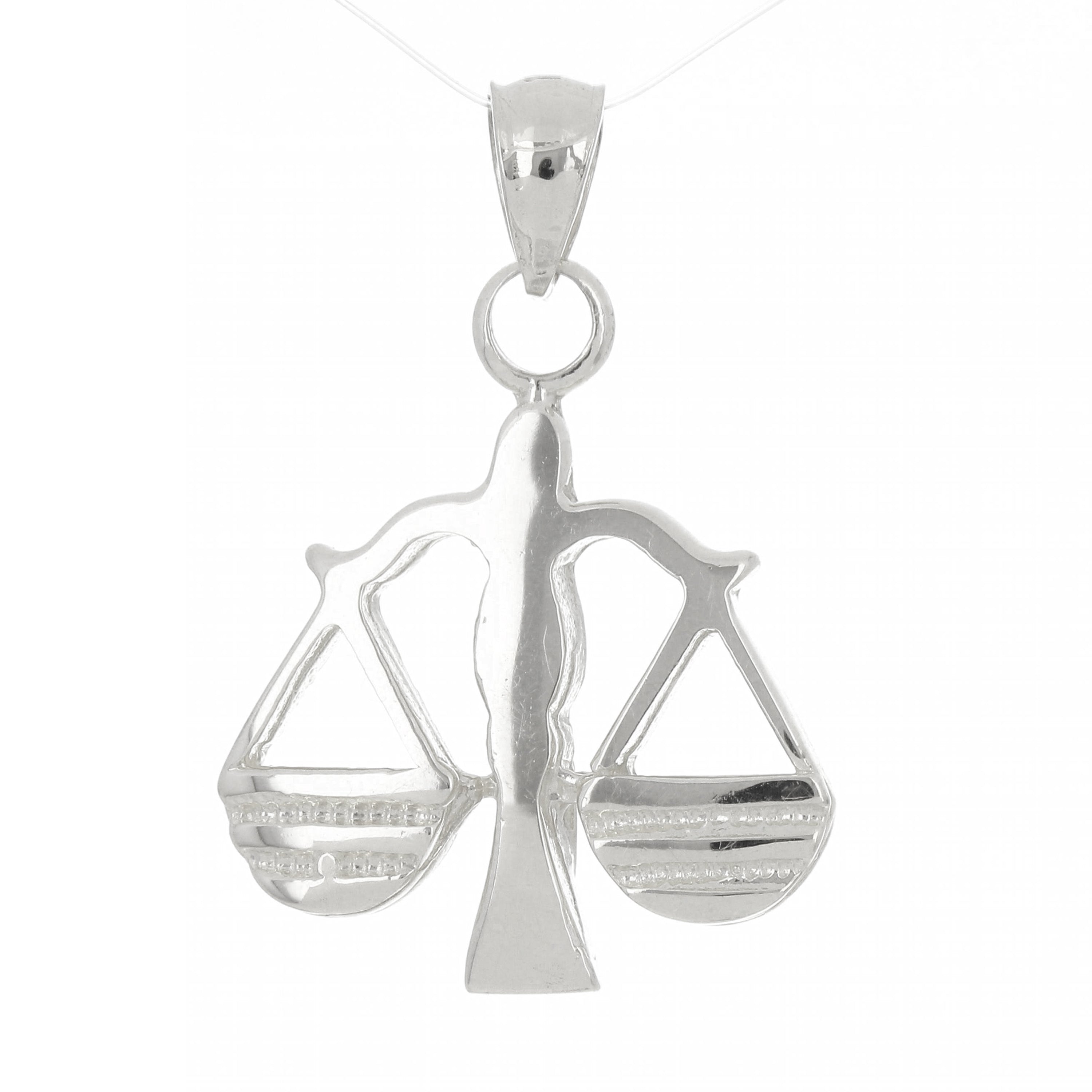 14k White Gold Scales of Justice Libra Zodiac Sign Charm Pendant 1" 3.7 grams - White