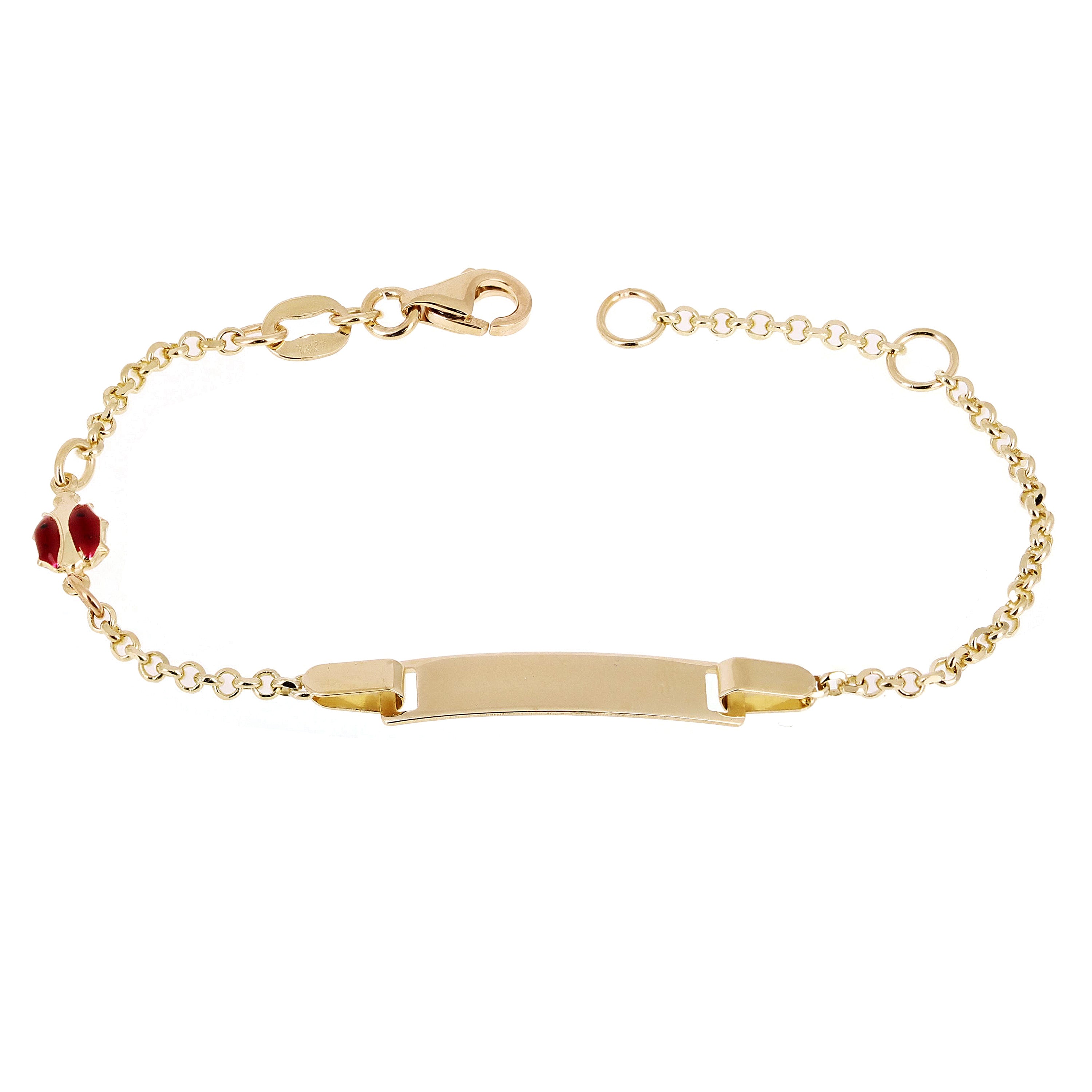 Italian 14k Yellow Gold Engravable Lady Bug Charm Baby Kids ID Bracelet 5.5" 2g
