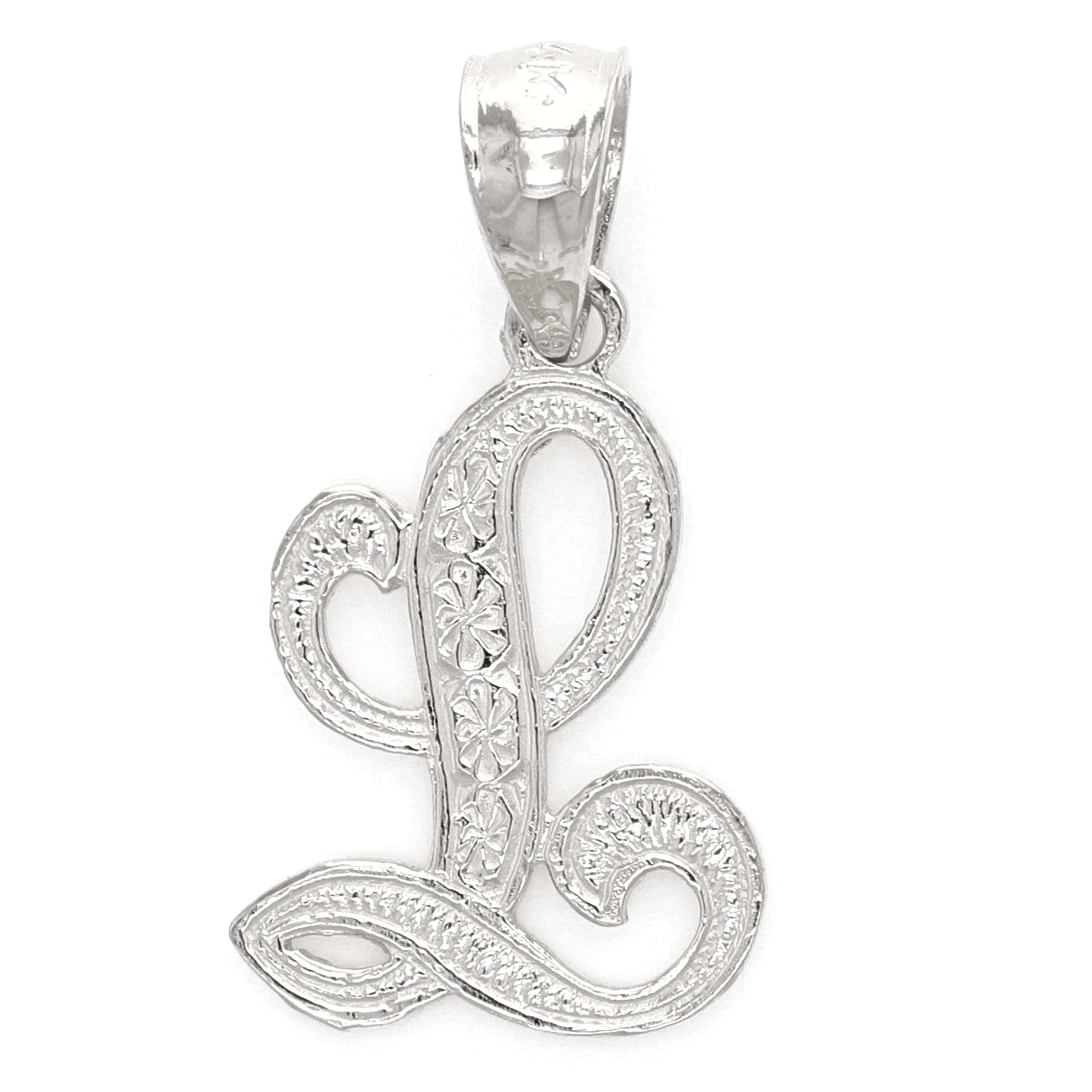 14k White Gold Initial Letter L Alphabet Charm Pendant - Letter L,White