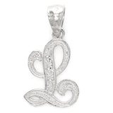 14k White Gold Initial Letter L Alphabet Charm Pendant - Letter L,White