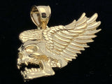 14k Yellow Gold Diamond Cut Skeleton Skull Pendant with Wings 8.6 grams
