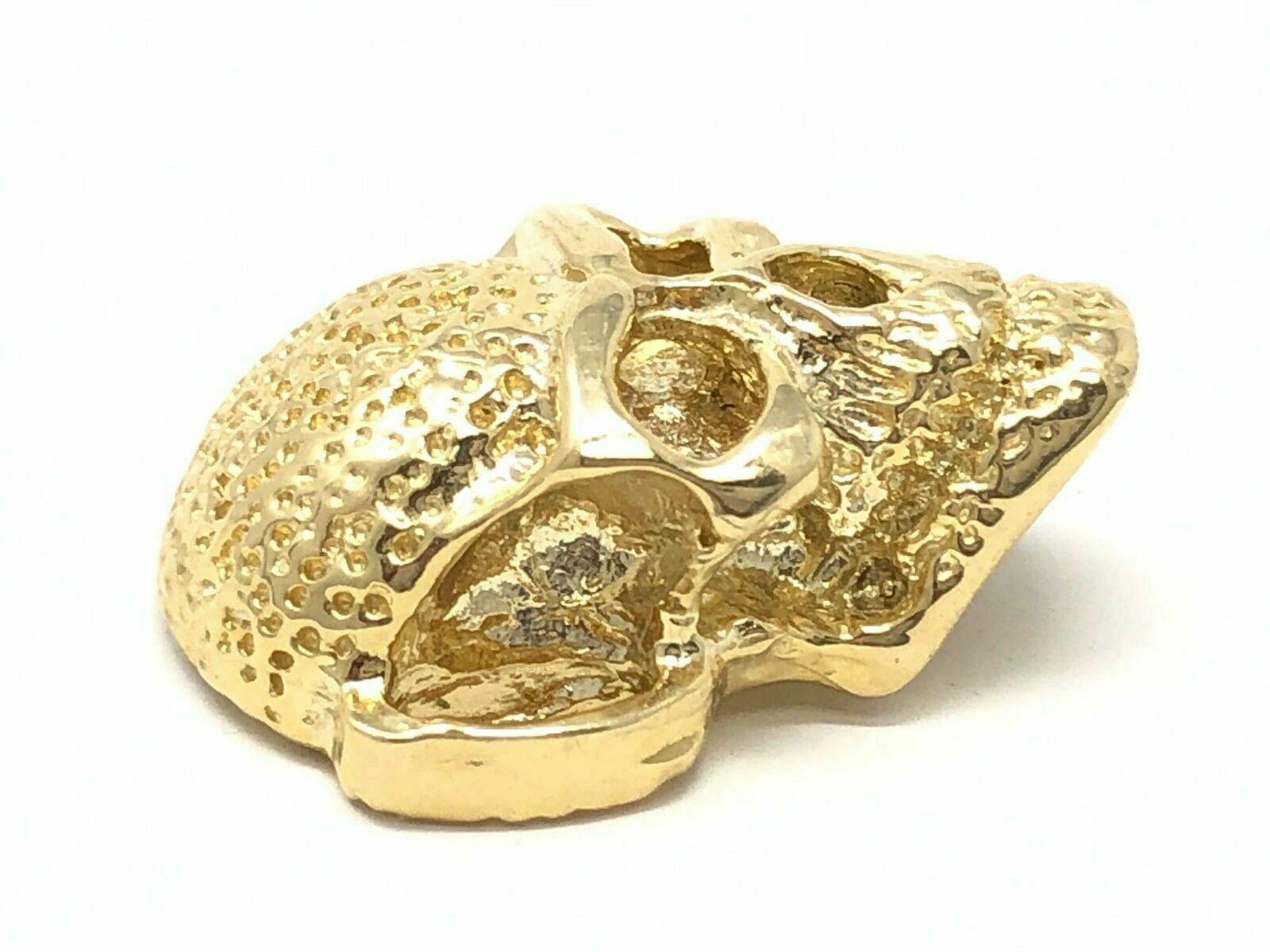 14k Yellow Gold Solid Gothic Biker Skull Charm Pendant 7.8 grams