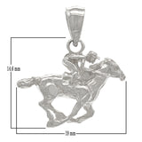 14k White Gold Diamond Cut Equestrian Horse & Jockey Rider Charm Pendant 3 grams - White