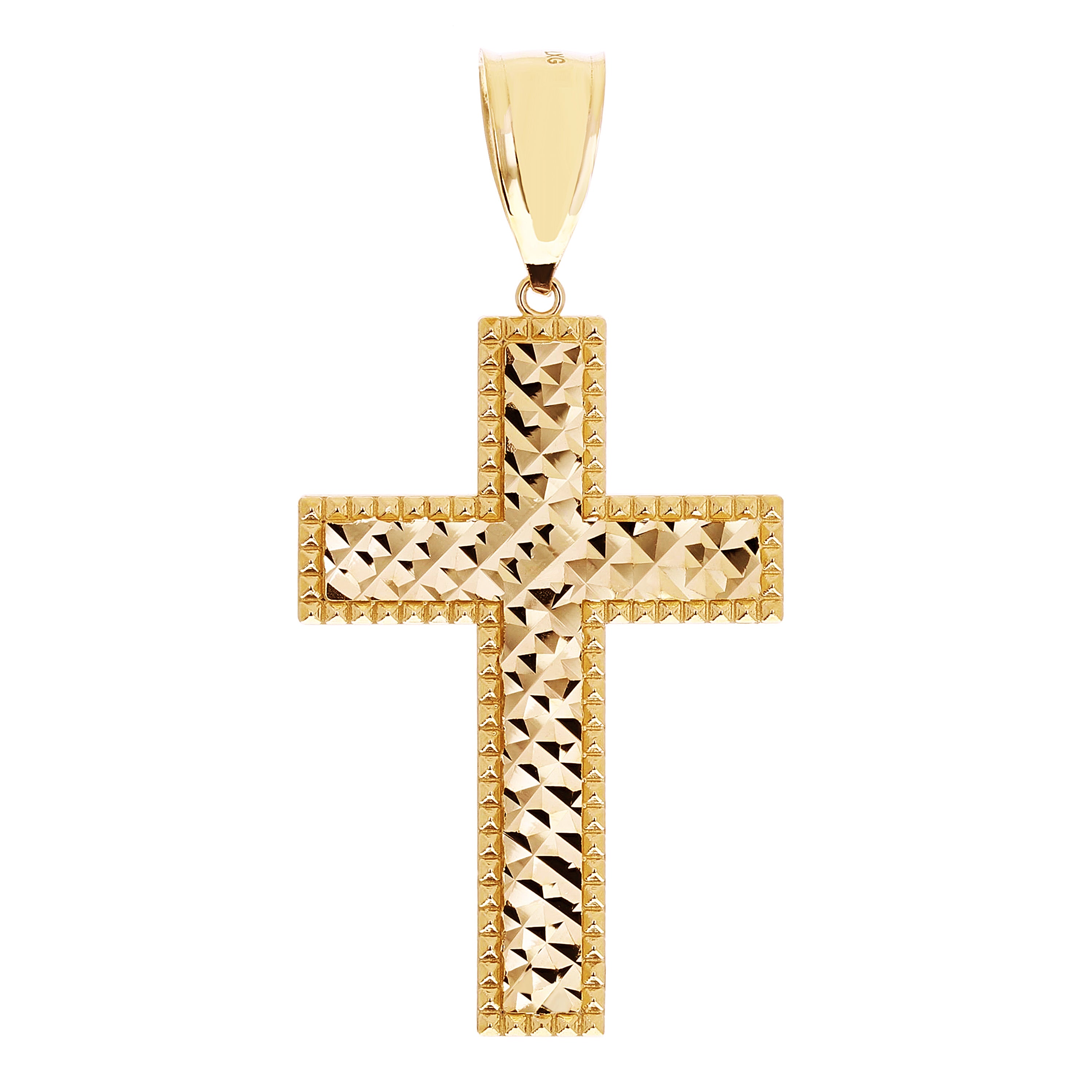 14k Yellow Gold Solid Diamond Cut Cross Charm Pendant 2.2" 7.9 grams