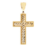 14k Yellow Gold Solid Diamond Cut Cross Charm Pendant 2.2" 7.9 grams