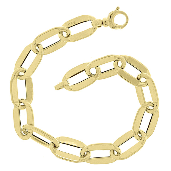 Italian 14k Yellow Gold Hollow Oval Paper Clip Bracelet 8.5