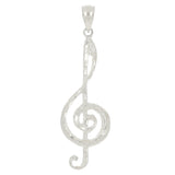14k White Gold Solid Treble Clef Music Note Charm Pendant 1.65" 1.8 grams