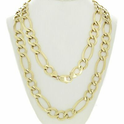 Men's 14k Yellow Gold Solid Figaro Link Chain Necklace 20" 11.25mm 60 grams - 20"