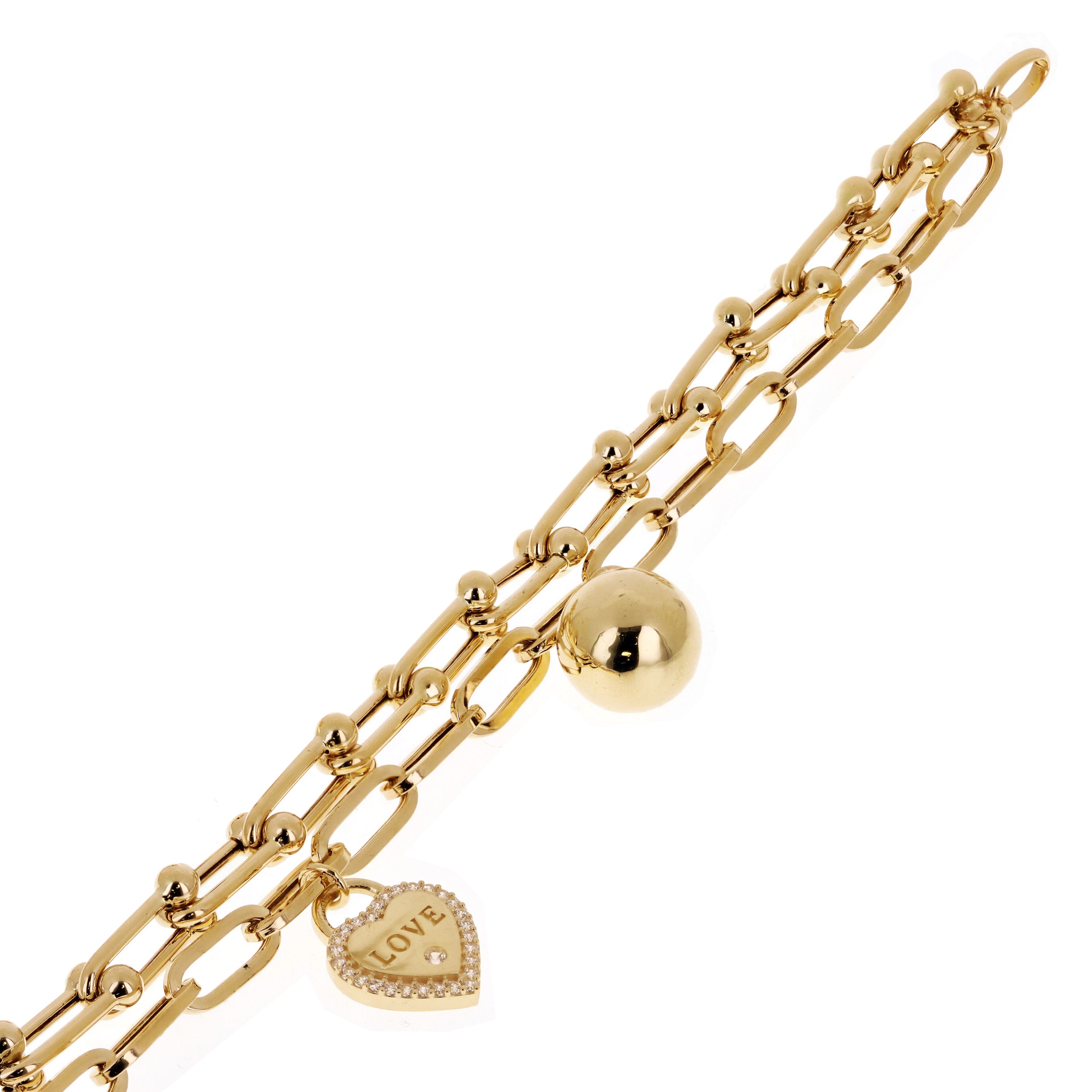 Italian 14k Yellow Gold Double U Shape Hardwear Link Charm Bracelet 7.5" 12.9g - 7.5" 12.9 grams