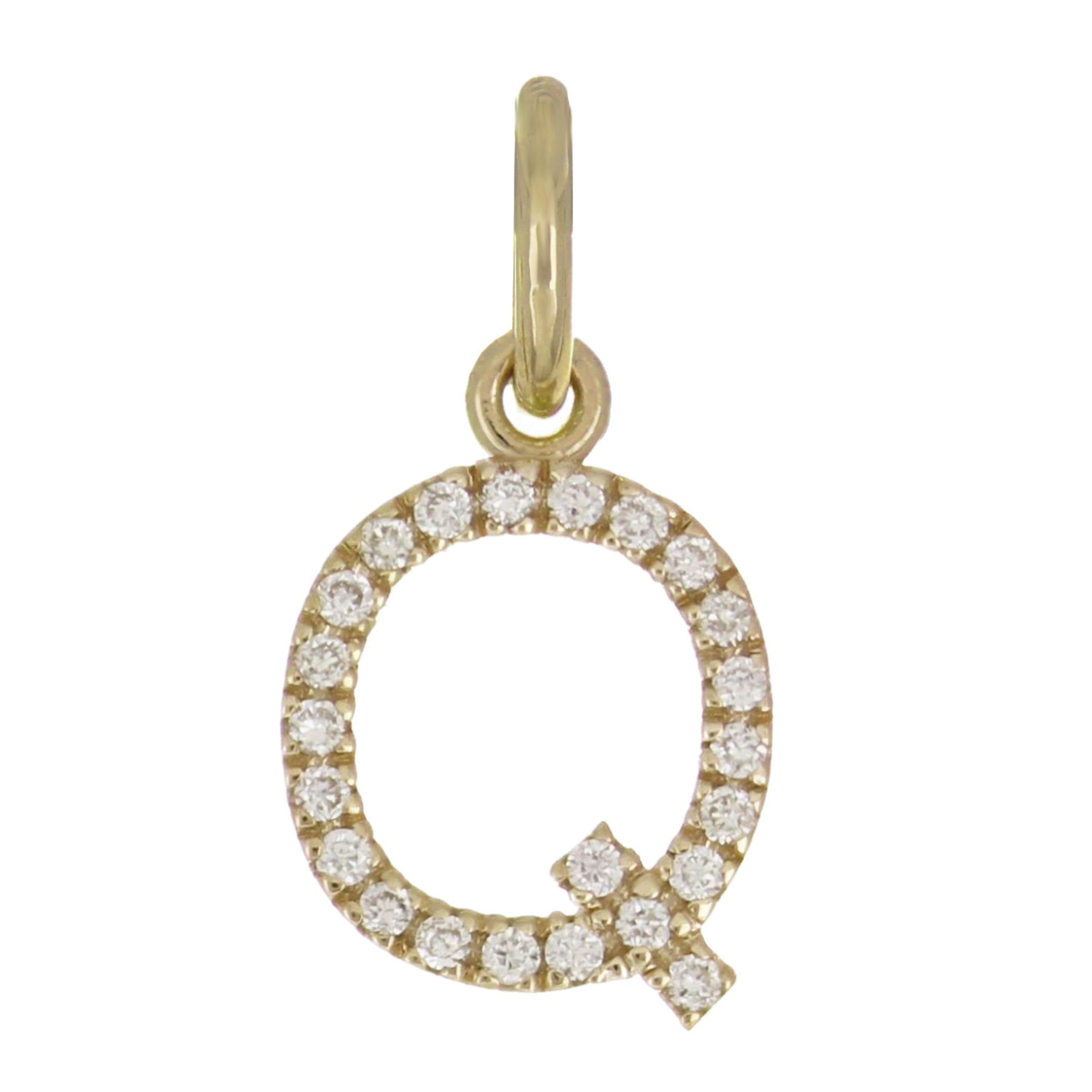 14k Yellow Gold Diamond Initial Letter Q Charm Pendant - Letter Q,Yellow