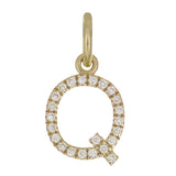 14k Yellow Gold Diamond Initial Letter Q Charm Pendant - Letter Q,Yellow