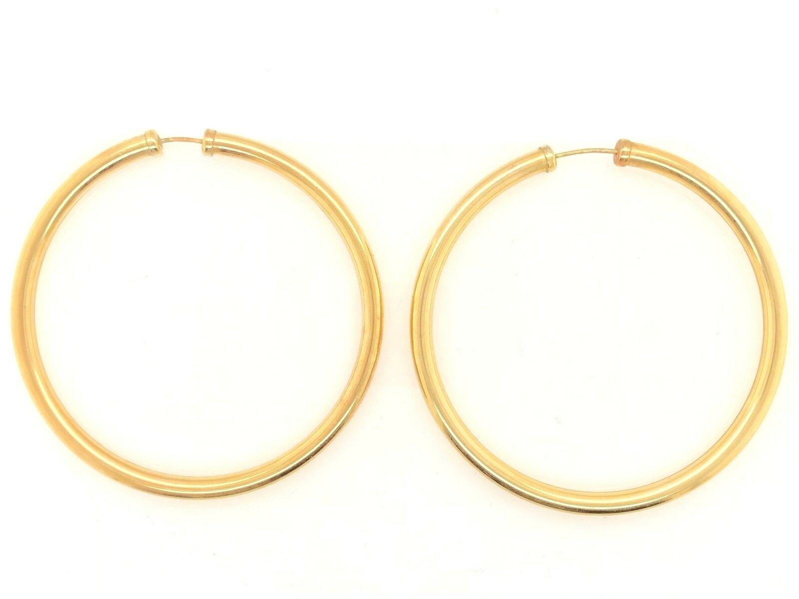 925 Sterling Silver Gold Plated Hoop Loop Hollow Earrings 2.25" 3.75mm 8 grams