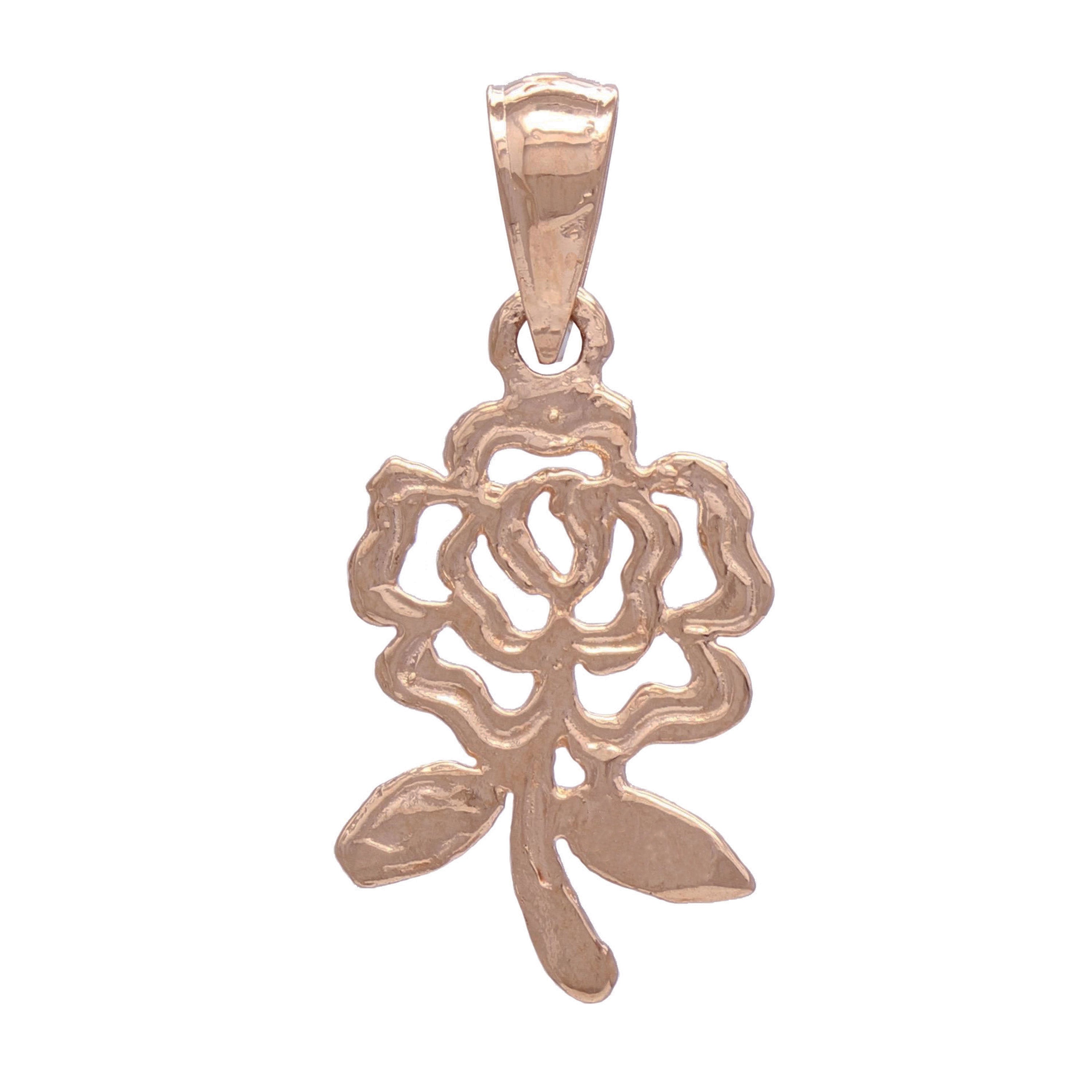 14k Rose Gold Solid Diamond-Cut Rose Flower Charm Pendant 1.1 grams - Rose
