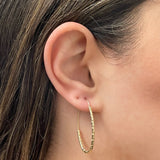 Italian 14k White Gold Diamond Cut J-Hoop Oval Hoop Earrings 1.5" 1.7mm 1.4 gram