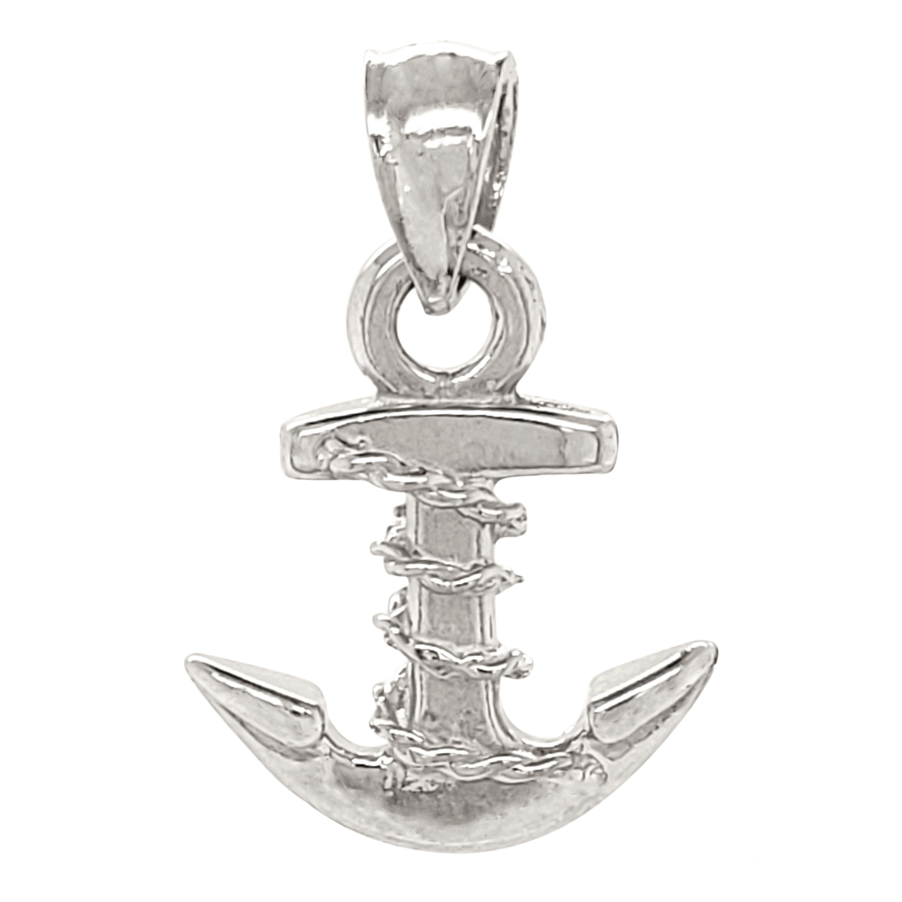 14k White Gold Mariners Anchor Charm Pendant 1.9 grams - White