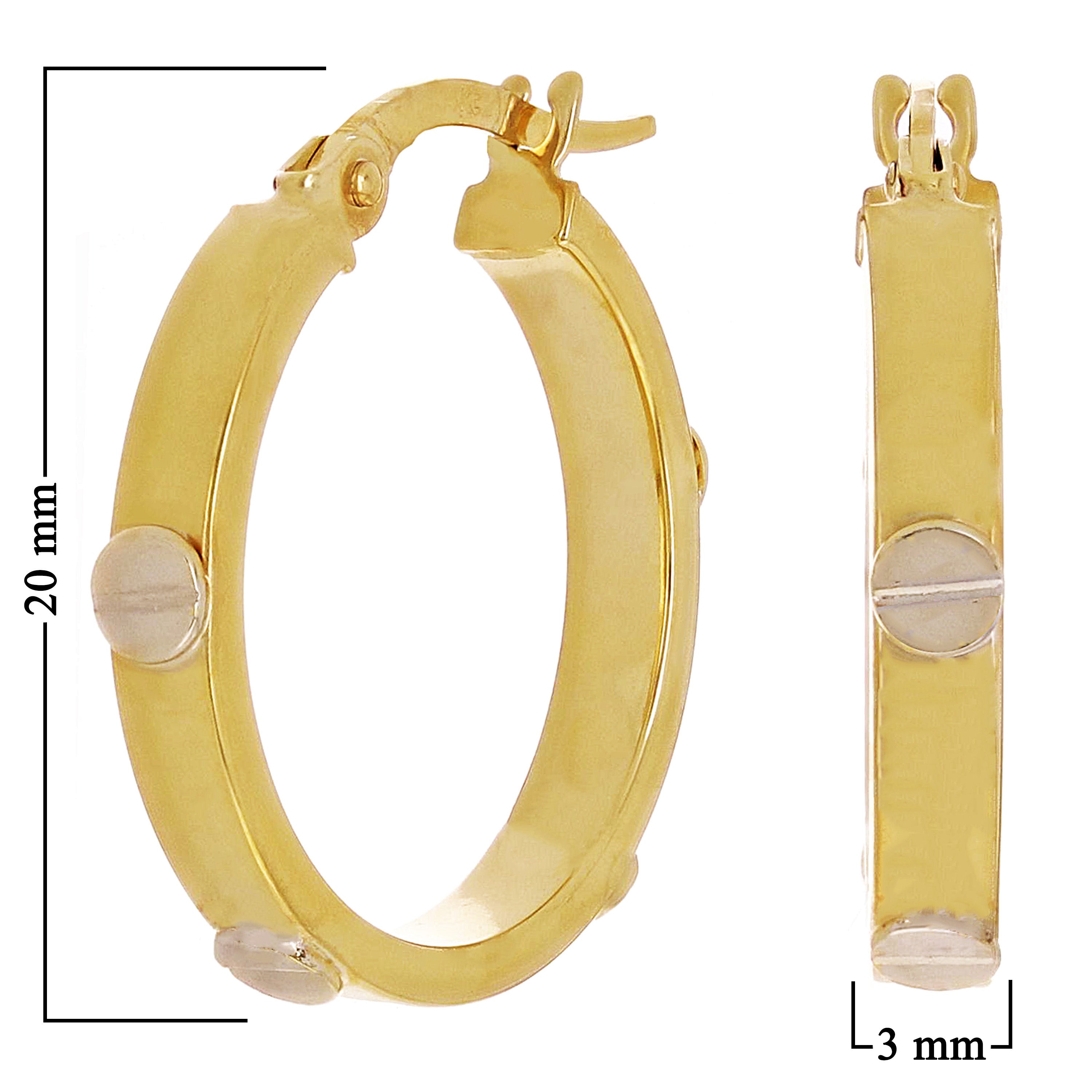 Italian 14k Two-Tone Gold Hollow Screw Design Hoop Earrings 20mm x 3mm 1.8 grams