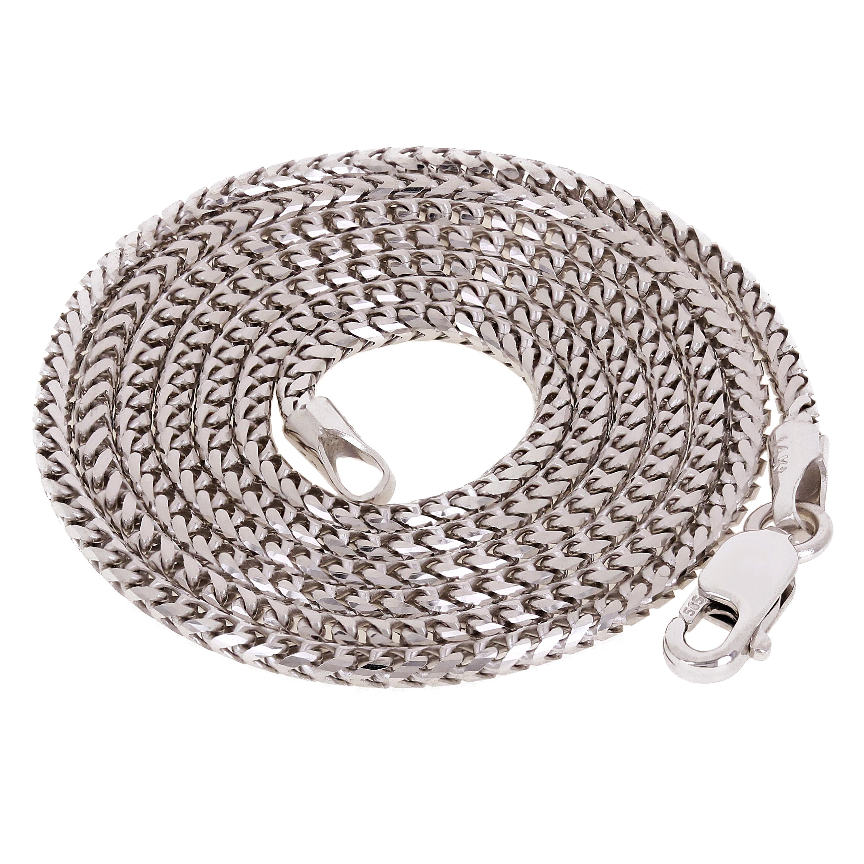 Italian 14k White Gold Solid Diamond Cut Franco Chain Necklace 24" 1.6mm 8.5gram - White,24" 1.6mm 8.5 grams